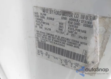 2000 Ford F-150 Work Series/Xl/Xlt z USA, uszkodzony, nr VIN 1FTZX1723YKA32005